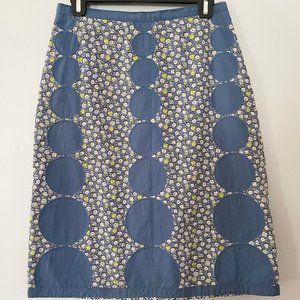 Boden A-Line Blue & Floral Print Cotton Skirt Size US 6L/UK 10L